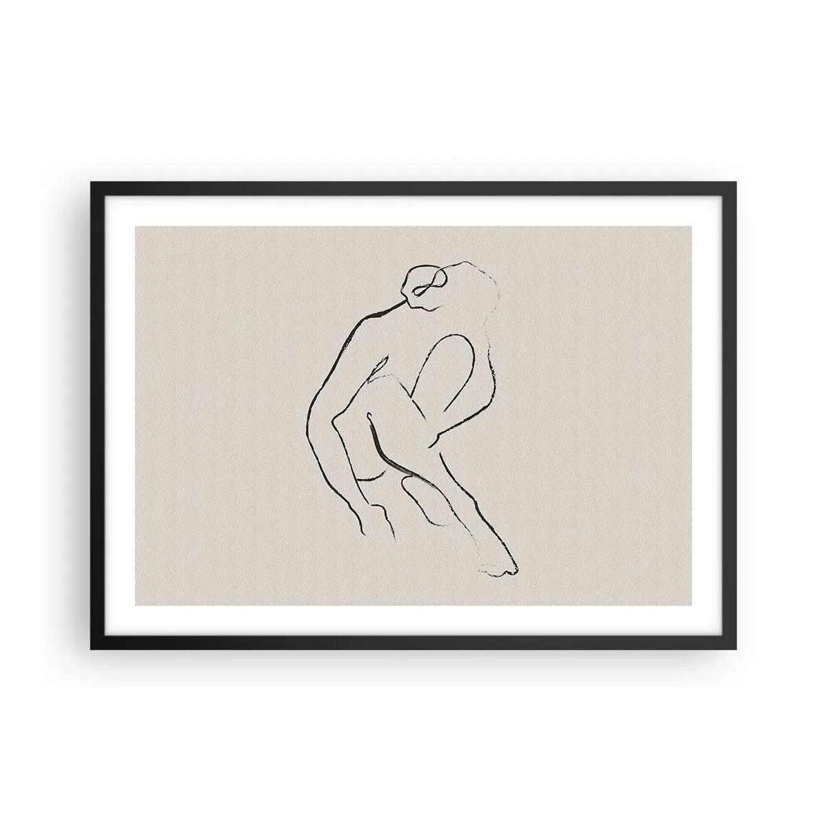 Poster in einem schwarzem Rahmen - Eine minimalistische Silhouette in Schwarz auf hellem Hintergrund - 70x50cm - Intime Skizze - Moderne Wanddekoration für Wohnzimmer und Schlafzimmer ARTTOR