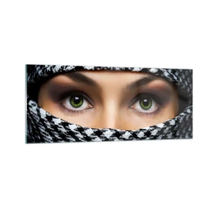 Glasbild - Bild auf glas - Ein Porträt einer verschleierten grünäugigen Schönheit - 100x40 cm