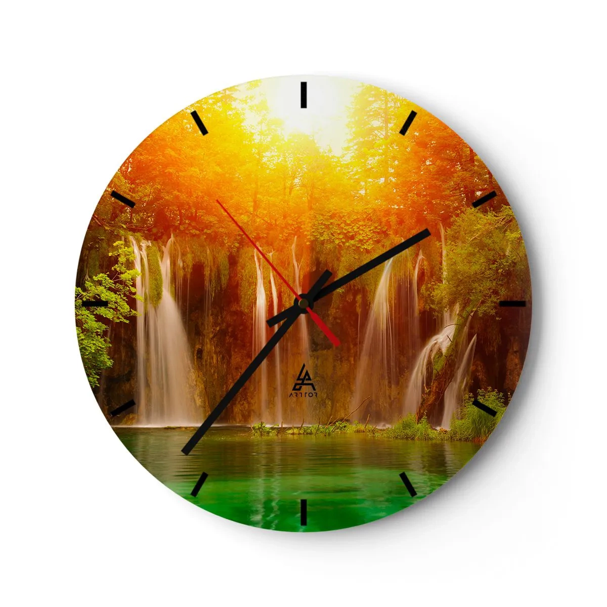 Wanduhr - Glasuhr - Malerische Wasserfälle im Licht der untergehenden Sonne - 30x30cm - In der Sonne und im Schatten - Moderne Wanddekoration für Wohnzimmer, Küche und Schlafzimmer ARTTOR