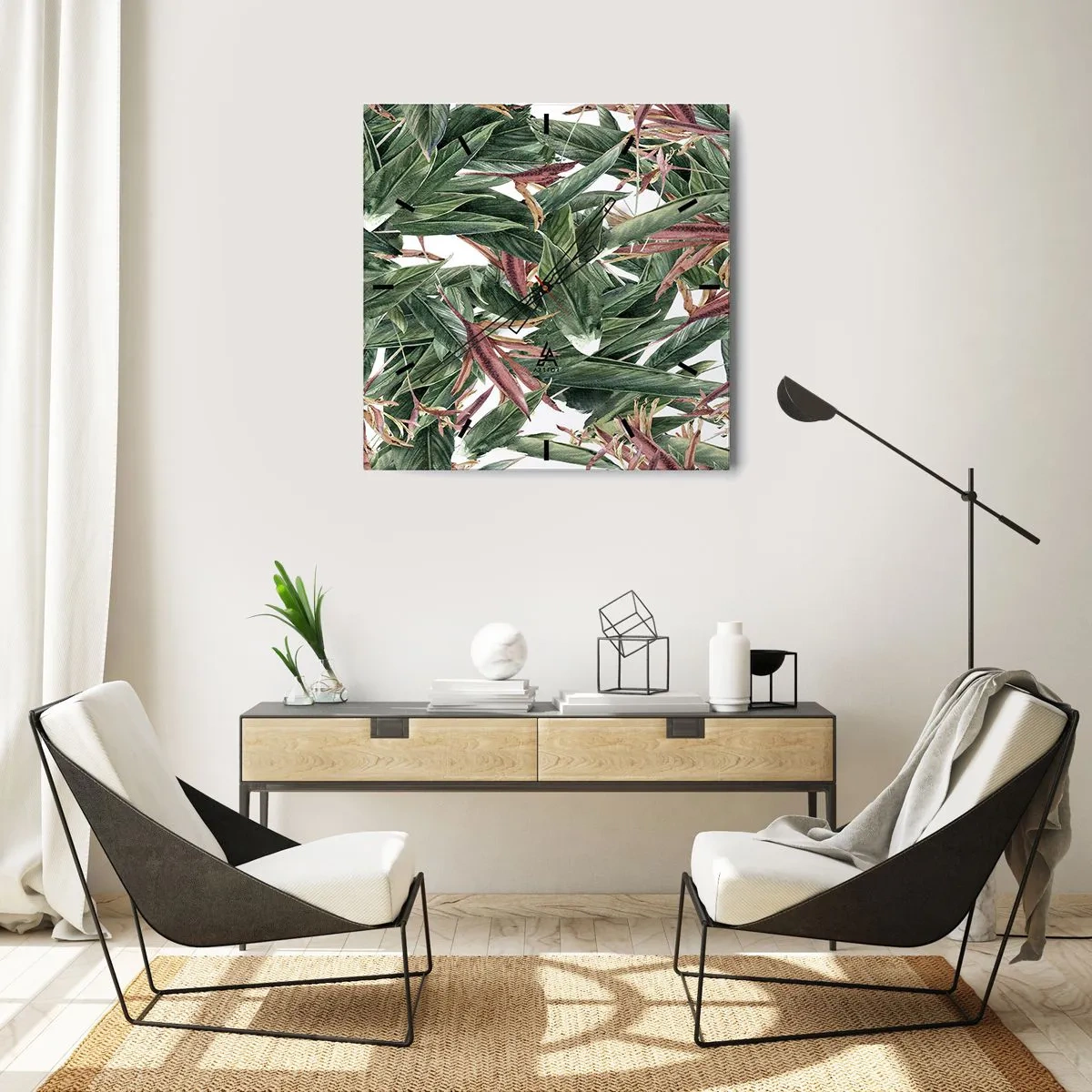 Wanduhr - Glasuhr - Smaragd-lila Dickicht - 30x30 cm