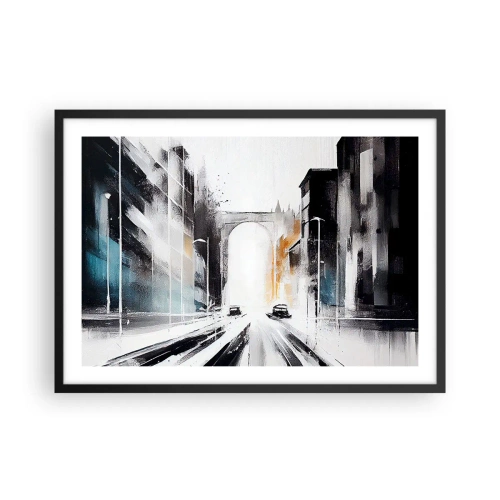 Poster in einem schwarzem Rahmen - Abstraktes Stadtpanorama mit einer Bogenbrücke - 70x50cm - Stadtstudie: Architektur und Bewegung - Moderne Wanddekoration für Wohnzimmer und Schlafzimmer ARTTOR