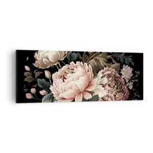 Bild auf Leinwand - Leinwandbild - Ein Strauß rosa Blumen und Schmetterlinge auf schwarzem Hintergrund - 140x50cm - Im Barockstil - Moderne Wanddekoration für Wohnzimmer und Schlafzimmer ARTTOR