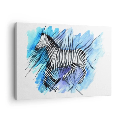Bild auf Leinwand - Leinwandbild - Aquarell-Illustration eines Zebras vor blauem Himmel - 70x50cm - In Streifen versteckt - Moderne Wanddekoration für Wohnzimmer und Schlafzimmer ARTTOR