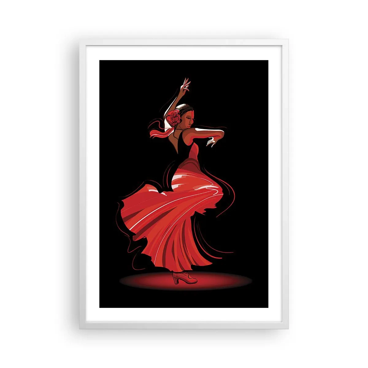 Poster in einem weißen Rahmen - Der feurige Geist des Flamenco - 50x70 cm
