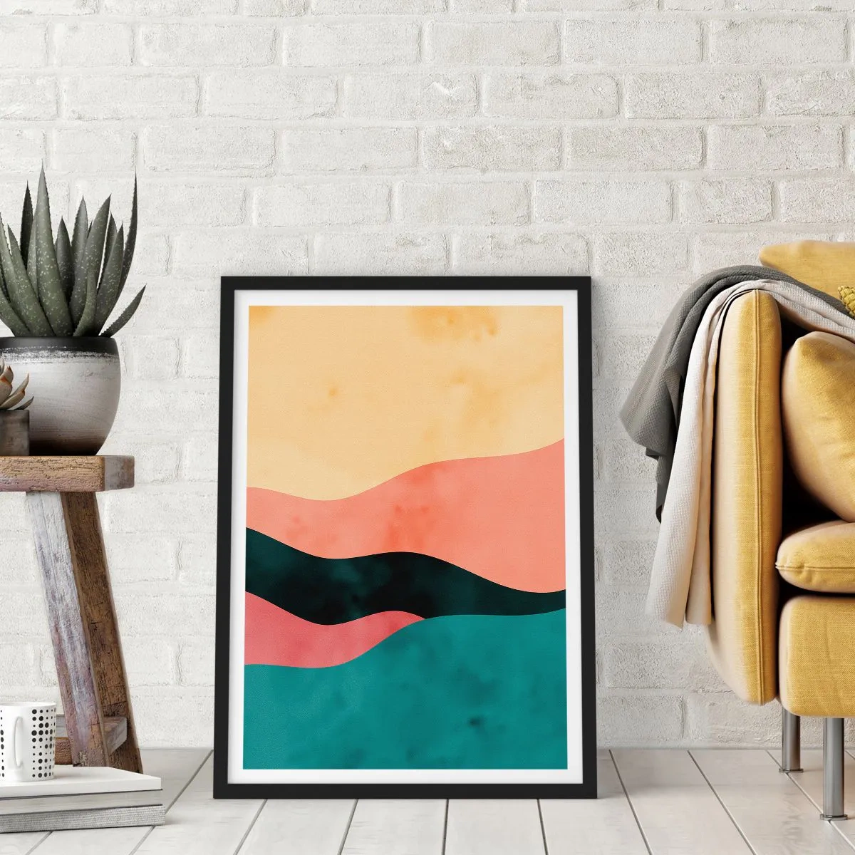 Poster in einem schwarzem Rahmen - Bunte abstrakte Wellen in Pastelltönen - 50x70cm - Konforme Nichtkonformität - Moderne Wanddekoration für Wohnzimmer und Schlafzimmer ARTTOR