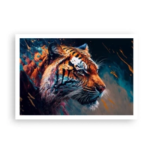 Poster - Portrait eines Tigers in dynamischen, abstrakten Farben - 100x70cm - Wilde Schönheit - Moderne Wanddekoration für Wohnzimmer und Schlafzimmer ARTTOR