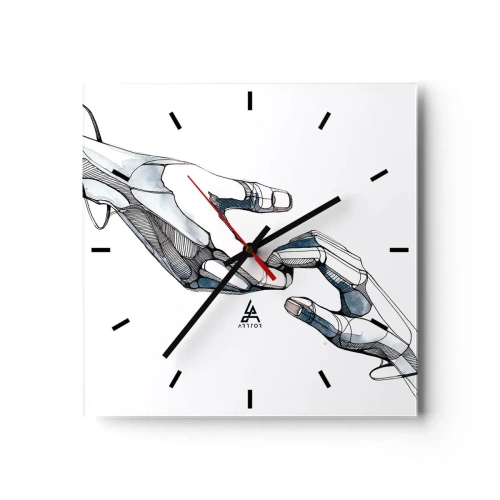 Wanduhr - Glasuhr - Künstlerische Darstellung einer Hand in minimalistischer und geometrischer Form - 30x30cm - Eine gute Geste - Moderne Wanddekoration für Wohnzimmer und Schlafzimmer ARTTOR