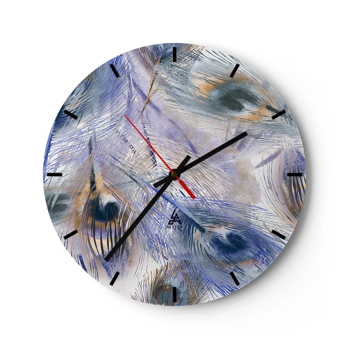 Wanduhr - Glasuhr - Eine von Pfauenfedern inspirierte Komposition im künstlerischen Stil - 30x30cm - Pfau-Komposition - Moderne Wanddekoration für Wohnzimmer, Küche und Schlafzimmer ARTTOR