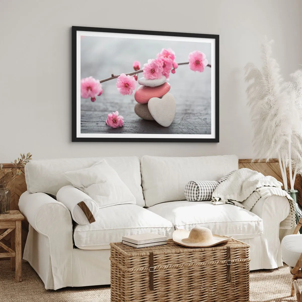 Poster in einem schwarzem Rahmen - Glückseligkeit mit einer Kirschblüte - 40x30 cm