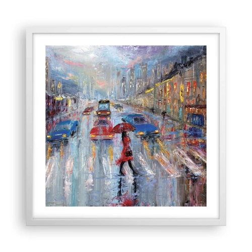 Poster in einem weißen Rahmen - Regnerischer Nachmittag in der Stadt - 50x50 cm