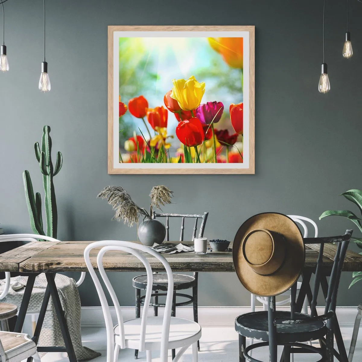 Poster in einem Rahmen aus heller Eiche - Alle Farben der Sonne - 40x40 cm