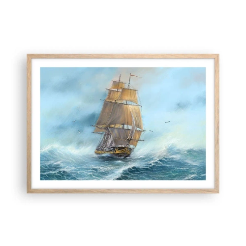 Poster in einem Rahmen aus heller Eiche - Über die Wellen gleiten - 70x50 cm