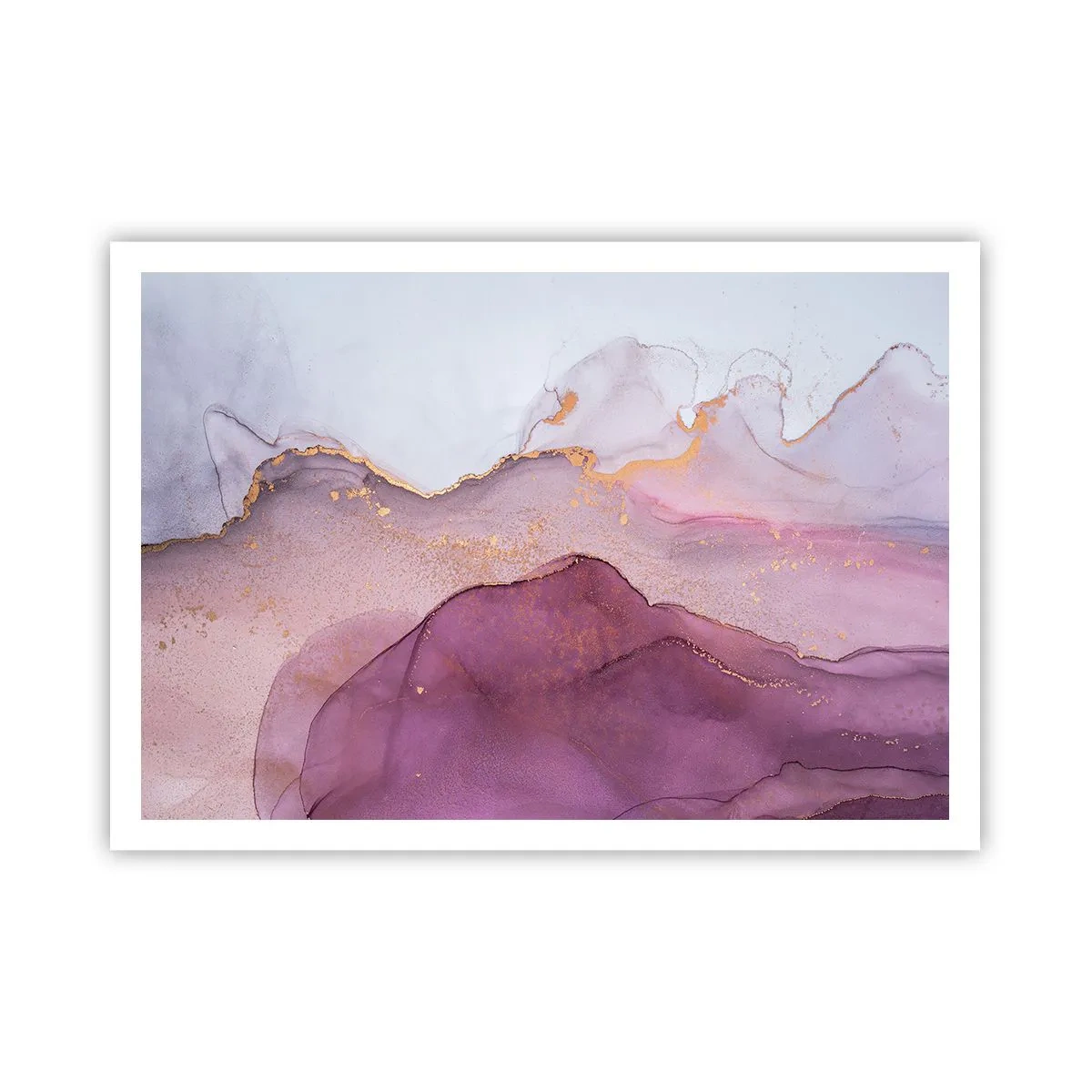 Poster - Eine abstrakte Komposition in Lila- und Goldtönen. - 100x70cm - Violett und lila Wellen - Moderne Wanddekoration für Wohnzimmer und Schlafzimmer ARTTOR