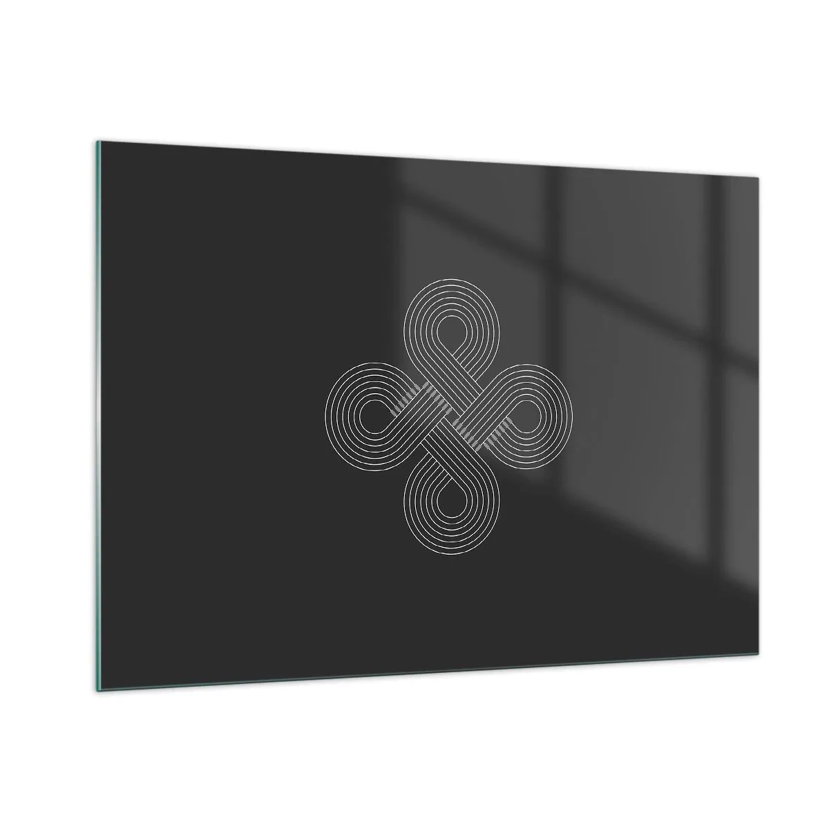 Glasbild - Bild auf glas - Minimalistisches weißes keltisches Symbol auf schwarzem Hintergrund - 100x70cm - Im keltischen Geist - Moderne Wanddekoration für Wohnzimmer und Schlafzimmer ARTTOR