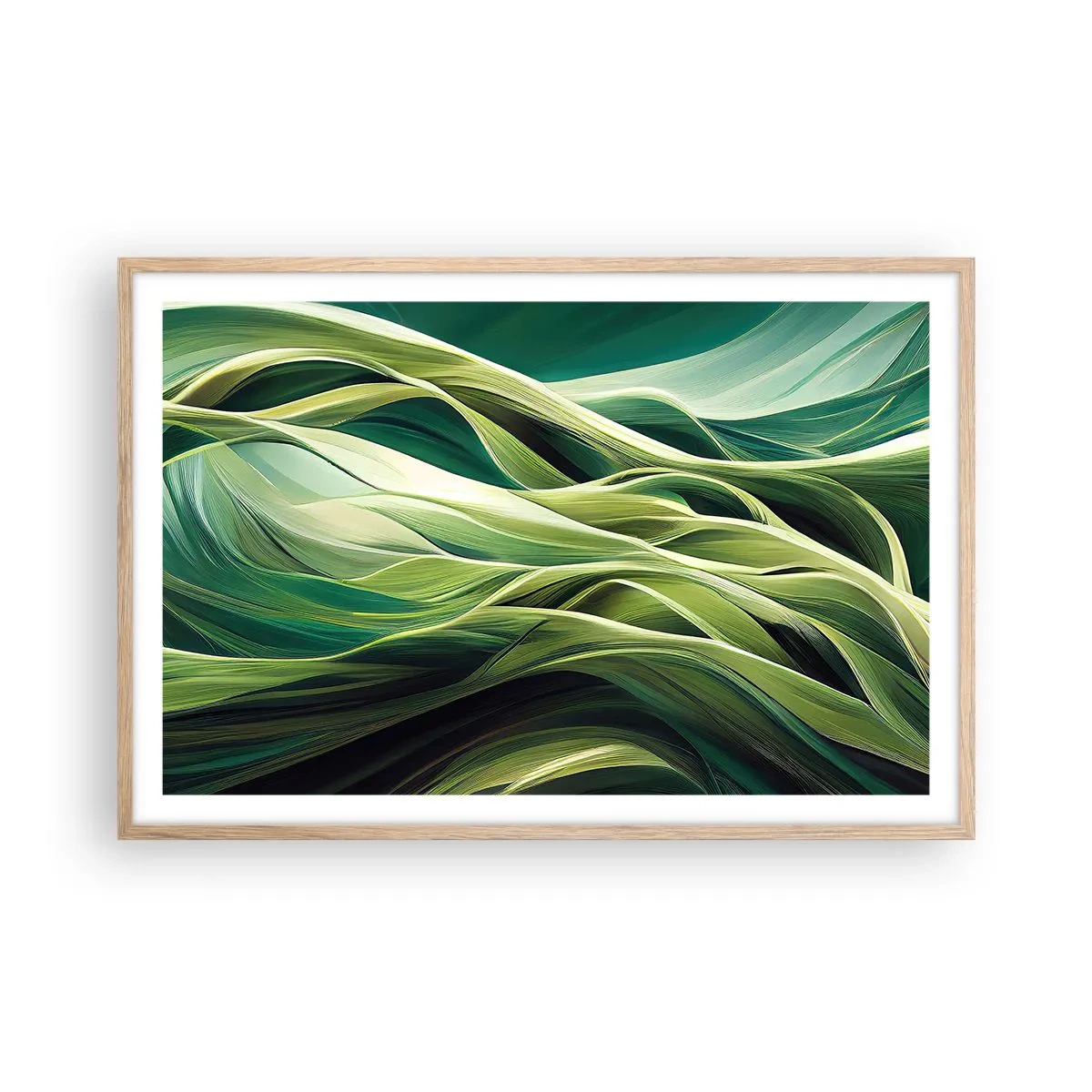 Poster in einem Rahmen aus heller Eiche - Abstraktes grünes Spiel - 91x61 cm
