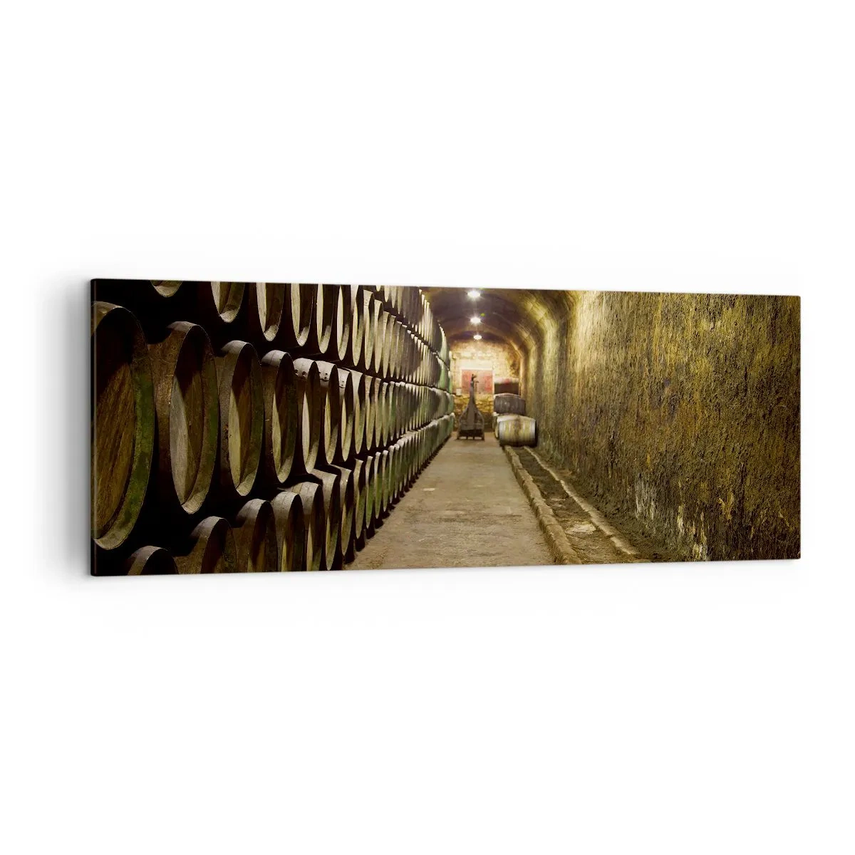 Bild auf Leinwand - Leinwandbild - Ein Keller mit in Reihen angeordneten hölzernen Weinfässern - 140x50cm - Es ist gut, sich hinzulegen - Moderne Wanddekoration für Wohnzimmer und Schlafzimmer ARTTOR