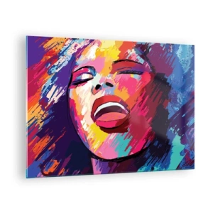 Glasbild - Bild auf glas - Abstraktes Frauenporträt in intensiven Farben - 70x50cm - Sing mein ganzes Leben - Moderne Wanddekoration für Wohnzimmer und Schlafzimmer ARTTOR
