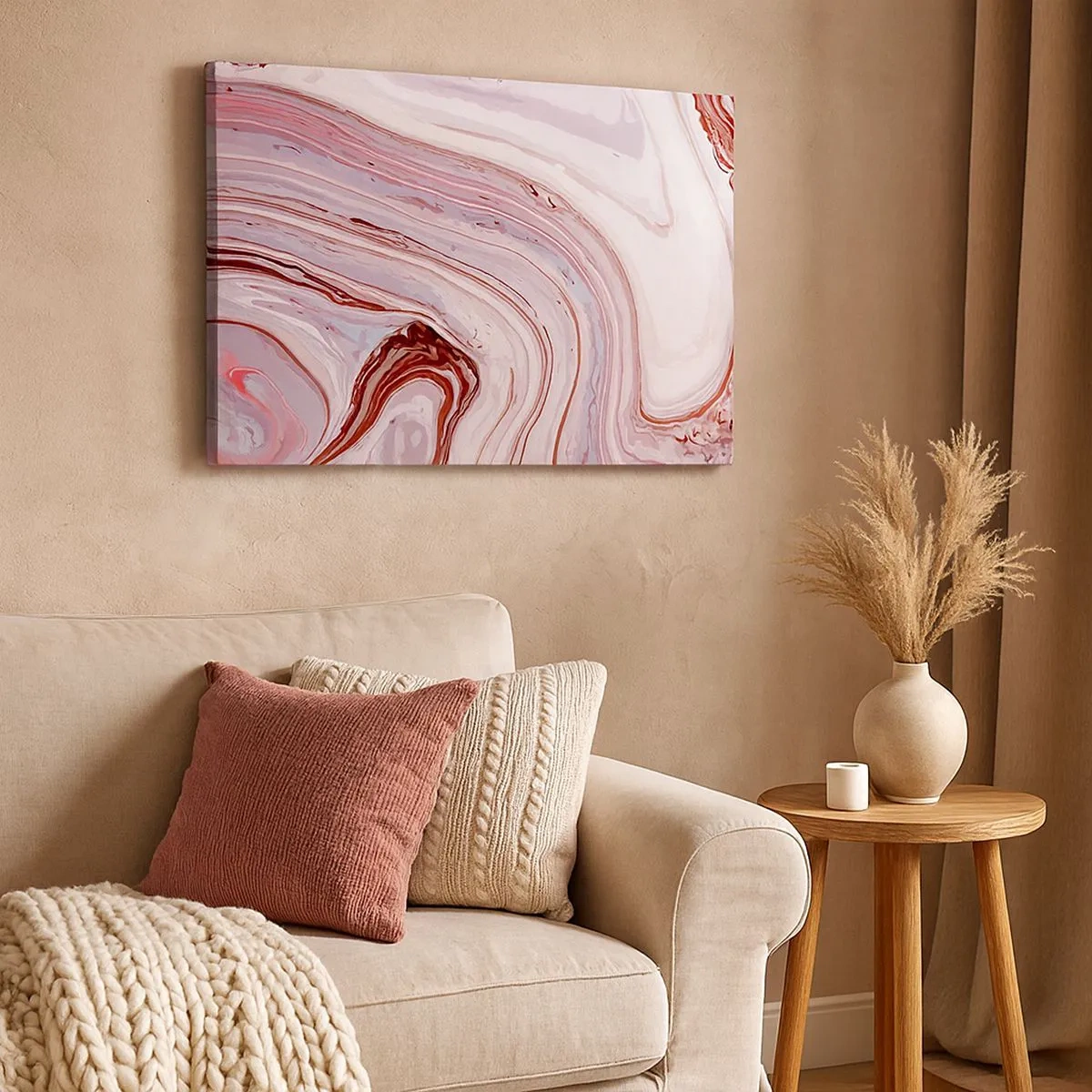 Bild auf Leinwand - Leinwandbild - Abstraktes Muster in Rosa und Weiß - 70x50cm - Geradeaus, dann rechts runter - Moderne Wanddekoration für Wohnzimmer und Schlafzimmer ARTTOR