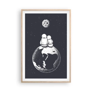 Poster in einem Rahmen aus heller Eiche - Kosmische Liebesgeschichte - 61x91 cm