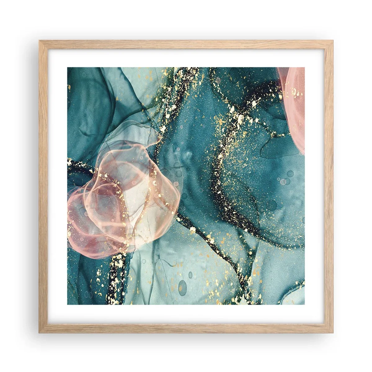 Poster in einem Rahmen aus heller Eiche - Seidenblau, Tüllrosa - 50x50 cm