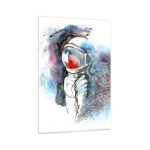 Glasbild - Bild auf glas - Ein Kosmonaut in einem dynamischen Aquarell mit kosmischen Details - 70x100cm - Allein mit Platz - Moderne Wanddekoration für Wohnzimmer und Schlafzimmer ARTTOR