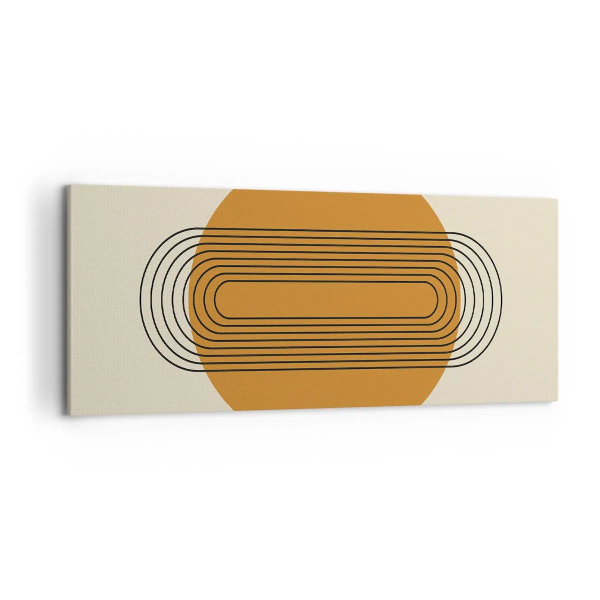 Bild auf Leinwand - Leinwandbild - Geometrisches Muster mit orangefarbenen Kreisen und Linien - 120x50cm - Perfekter Plan - Moderne Wanddekoration für Wohnzimmer und Schlafzimmer ARTTOR
