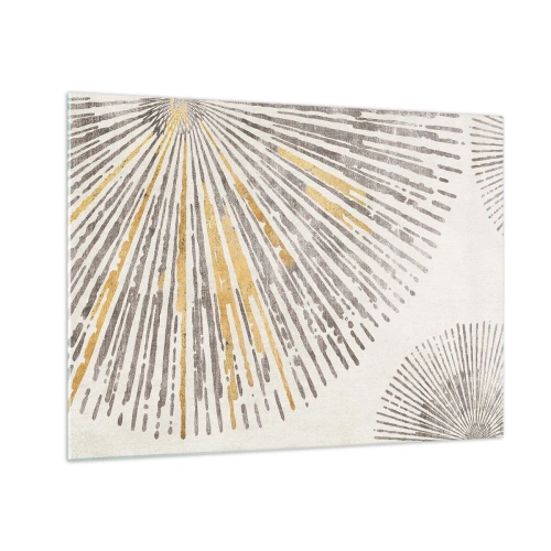 Glasbild - Bild auf glas - Radiale Linien in Gold- und Grautönen auf hellem Hintergrund - 70x50cm - Schönheit des Strahls - Moderne Wanddekoration für Wohnzimmer und Schlafzimmer ARTTOR
