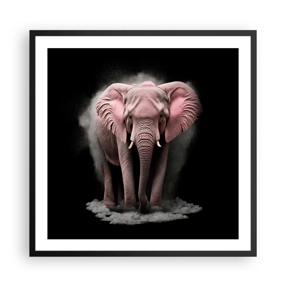 Poster in einem schwarzem Rahmen - Denke nicht an einen rosa Elefanten! - 60x60 cm
