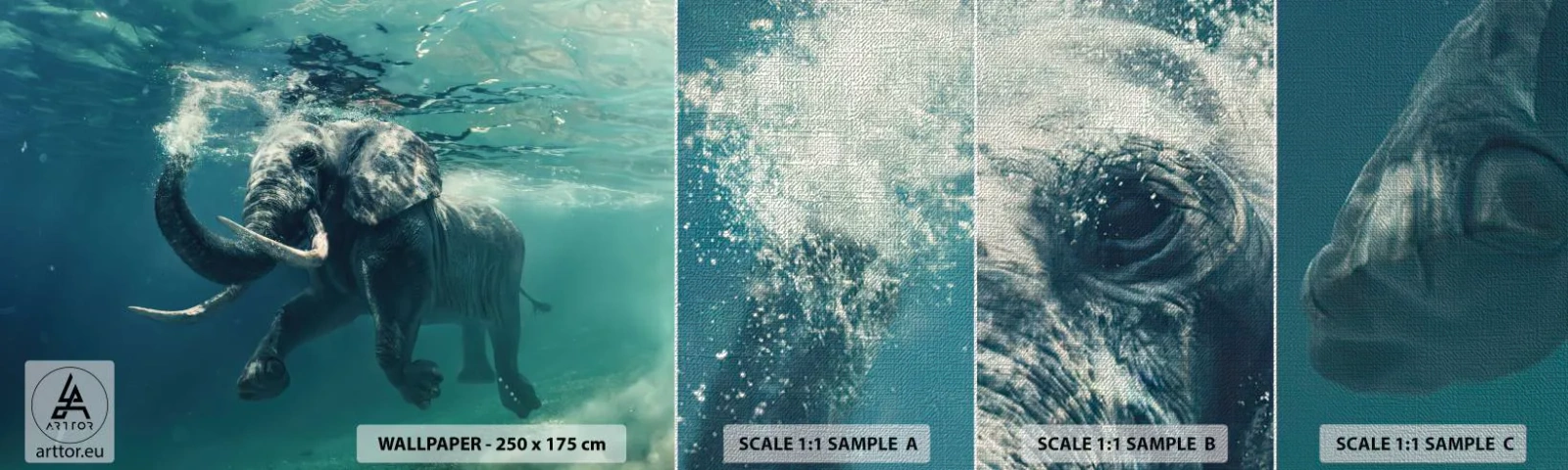 Fototapeten Muster Premium Canvas - Jeder schwimmt gerne - Abstraktion, Elefant, Stück - 100x30 cm