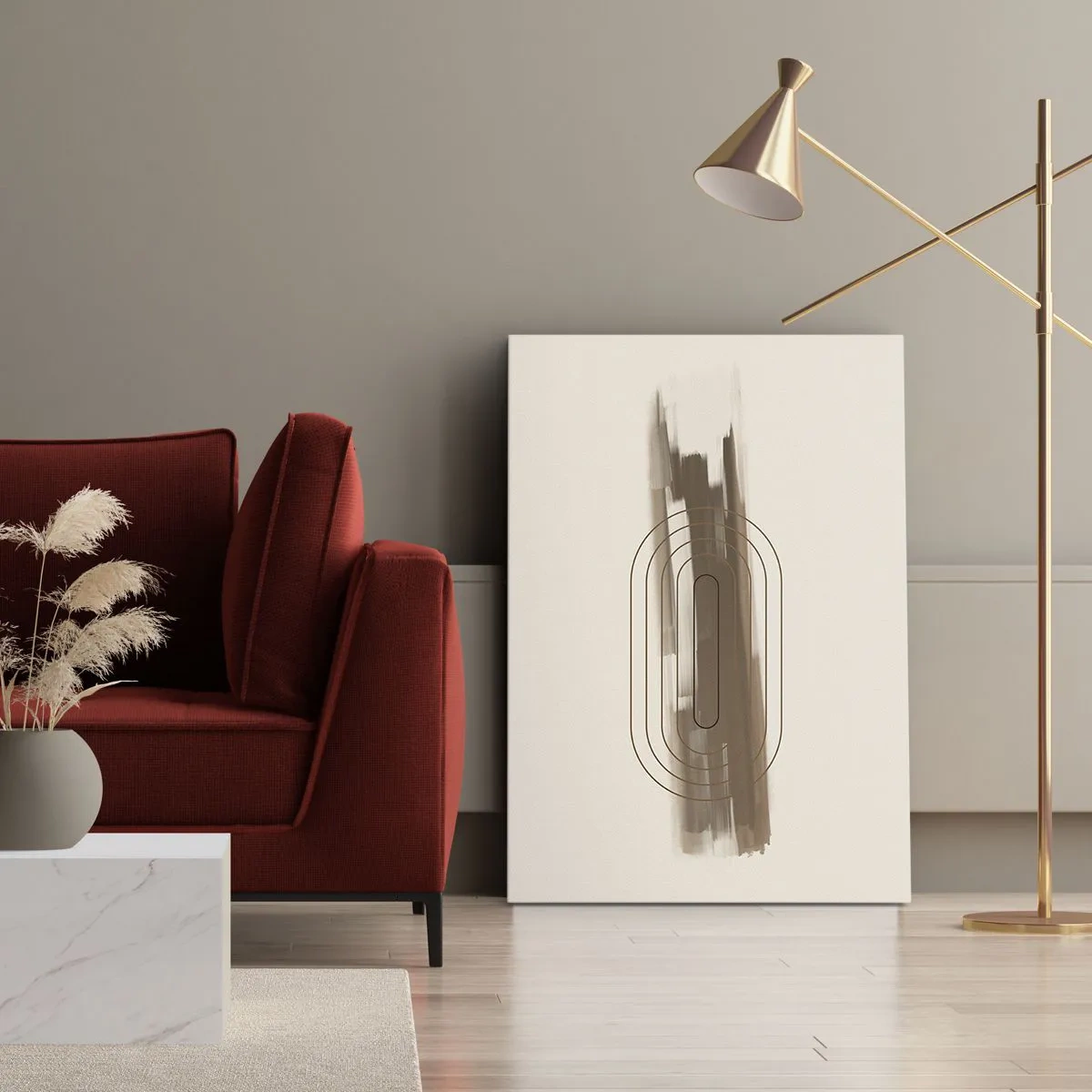 Bild auf Leinwand - Leinwandbild - Eine minimalistische Komposition in Beige- und Grautönen mit geometrischem Muster - 70x100cm - Ein Hauch von Grau - Moderne Wanddekoration für Wohnzimmer und Schlafzimmer ARTTOR