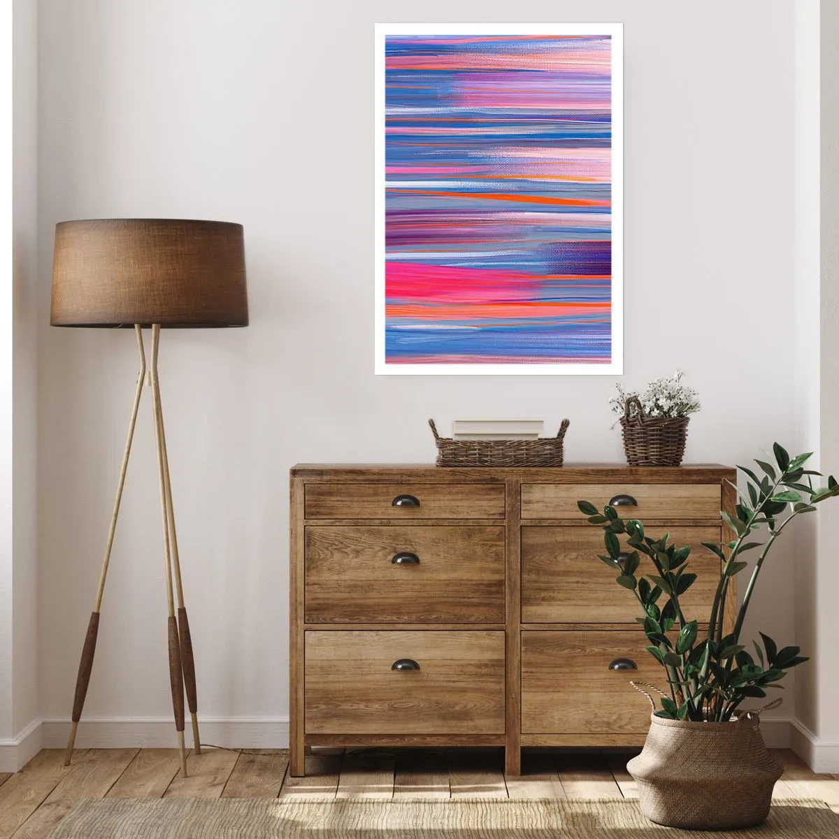 Poster - Abstrakte horizontale Linien in Blau- und Rosatönen - 50x70cm - Aufstieg zum Regenbogen - Moderne Wanddekoration für Wohnzimmer und Schlafzimmer ARTTOR
