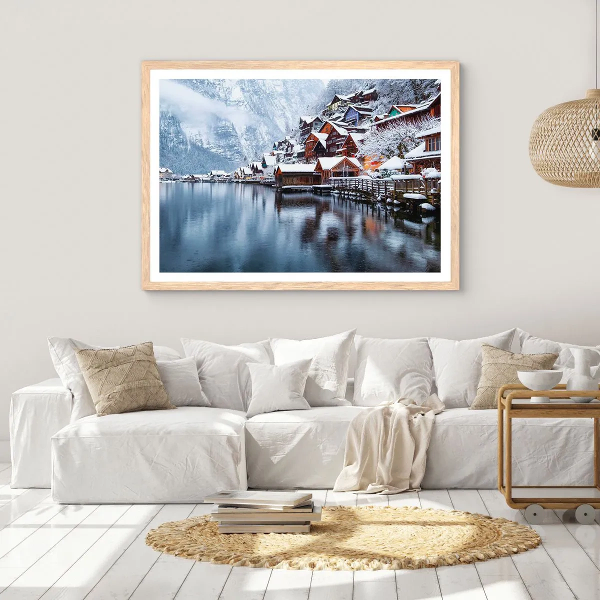Poster in einem Rahmen aus heller Eiche - In winterlicher Dekoration - 91x61 cm