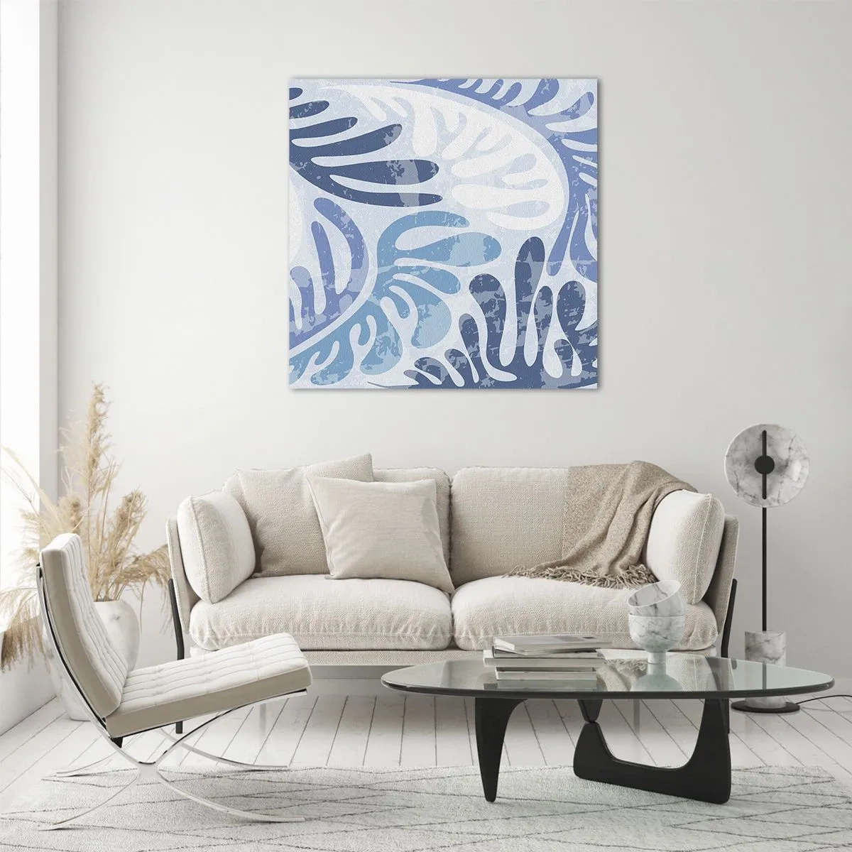 Glasbild - Bild auf glas - Blaue Farne - 70x70 cm