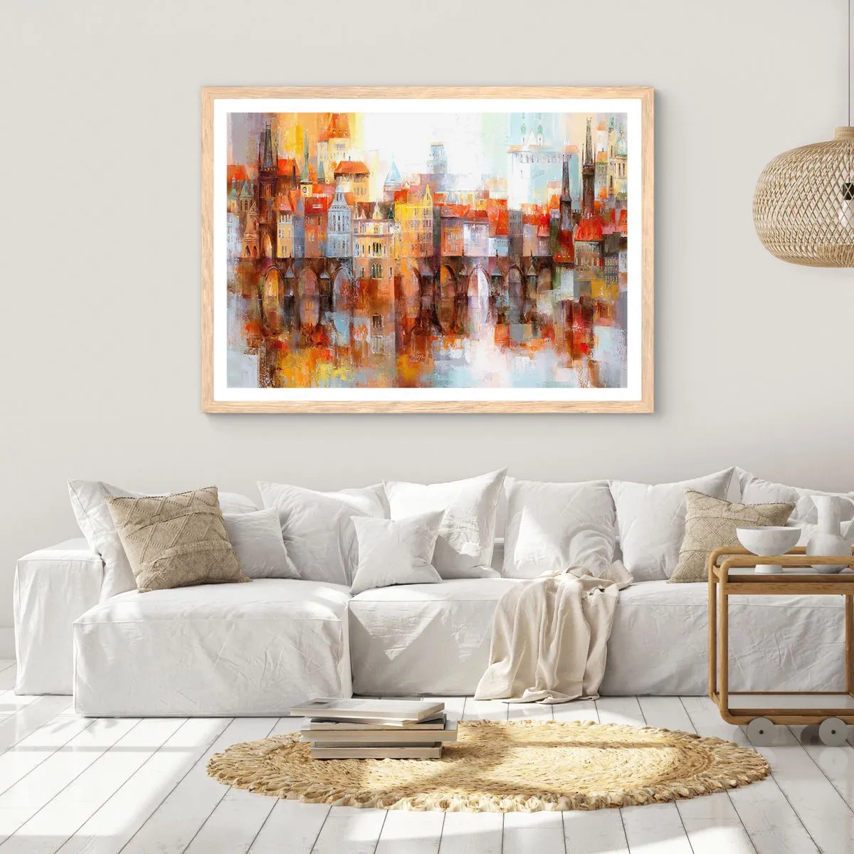 Poster in einem Rahmen aus heller Eiche - Schön ist es auch unter der Brücke - 91x61 cm