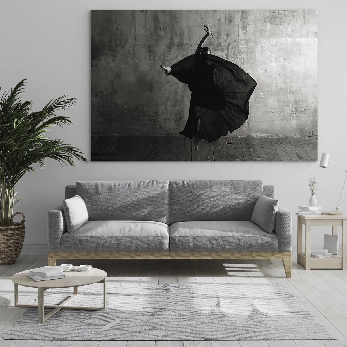 Glasbild - Bild auf glas - Schwarz-weiße Silhouette einer Tänzerin in dynamischer Pose - 70x50cm - Leidenschaftlicher Gürtel - Moderne Wanddekoration für Wohnzimmer und Schlafzimmer ARTTOR
