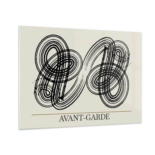 Glasbild - Bild auf glas - Schwarze avantgardistische Schleifen und Linien auf hellem Hintergrund - 70x50cm - Es kam spontan heraus - Moderne Wanddekoration für Wohnzimmer und Schlafzimmer ARTTOR