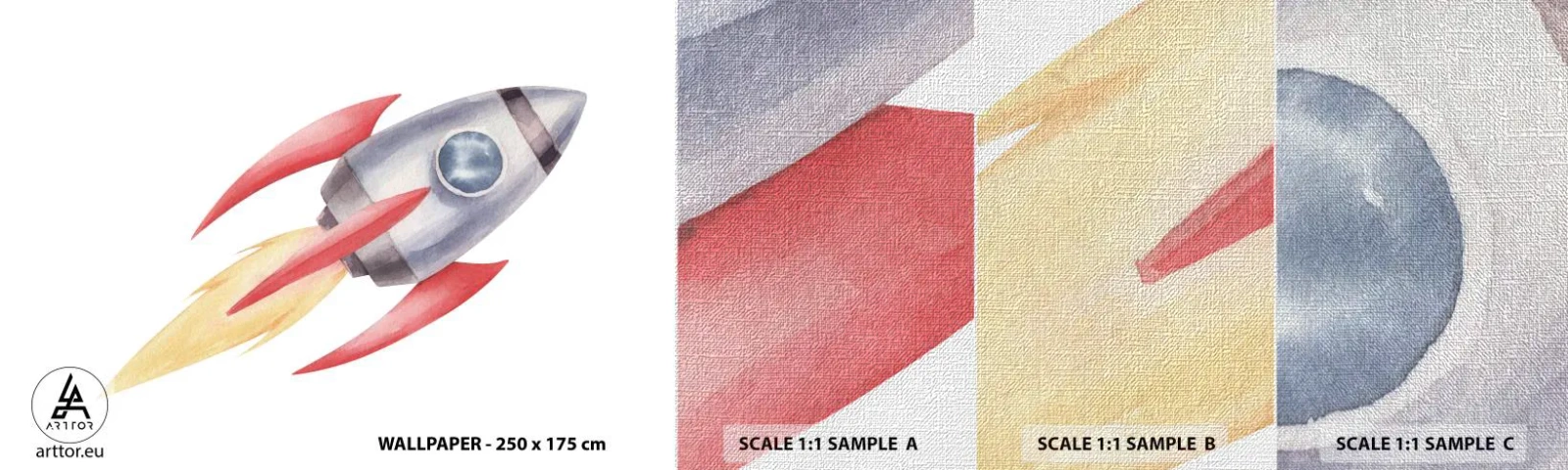 Fototapeten Muster Premium Canvas - Höher, schneller, weiter - Eine Weltraumrakete, Kinder, Kosmos - 100x30 cm