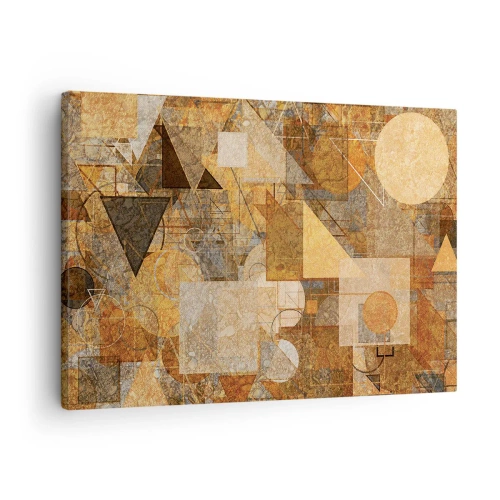 Bild auf Leinwand - Leinwandbild - Abstrakte geometrische Figuren in warmen Farbtönen - 70x50cm - Eine kubistische Studie aus Bronze - Moderne Wanddekoration für Wohnzimmer und Schlafzimmer ARTTOR