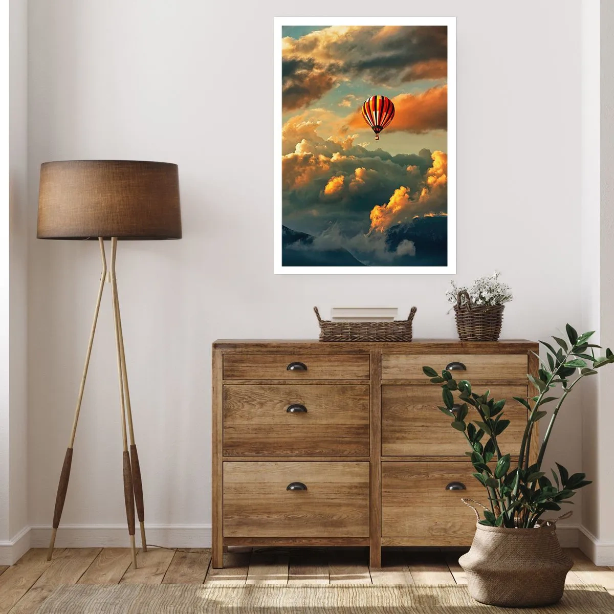 Poster - Ein Ballon zwischen den Wolken bei Sonnenuntergang - 50x70cm - Ich fliege, weil ich es will - Moderne Wanddekoration für Wohnzimmer und Schlafzimmer ARTTOR
