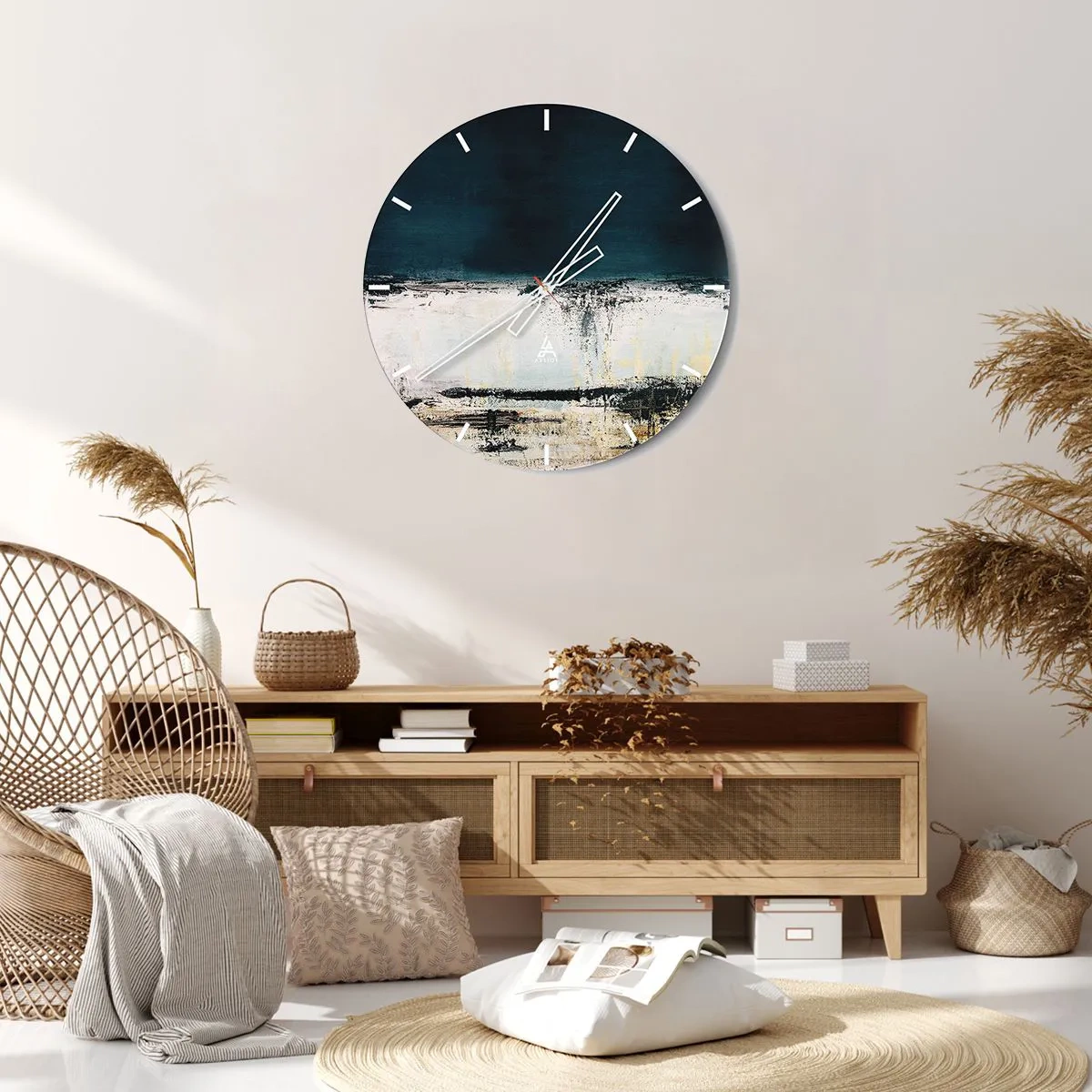 Wanduhr - Glasuhr - Abstrakte Landschaft in dunklen und hellen Tönen - 30x30cm - Horizontale Komposition - Moderne Wanddekoration für Wohnzimmer, Küche und Schlafzimmer ARTTOR
