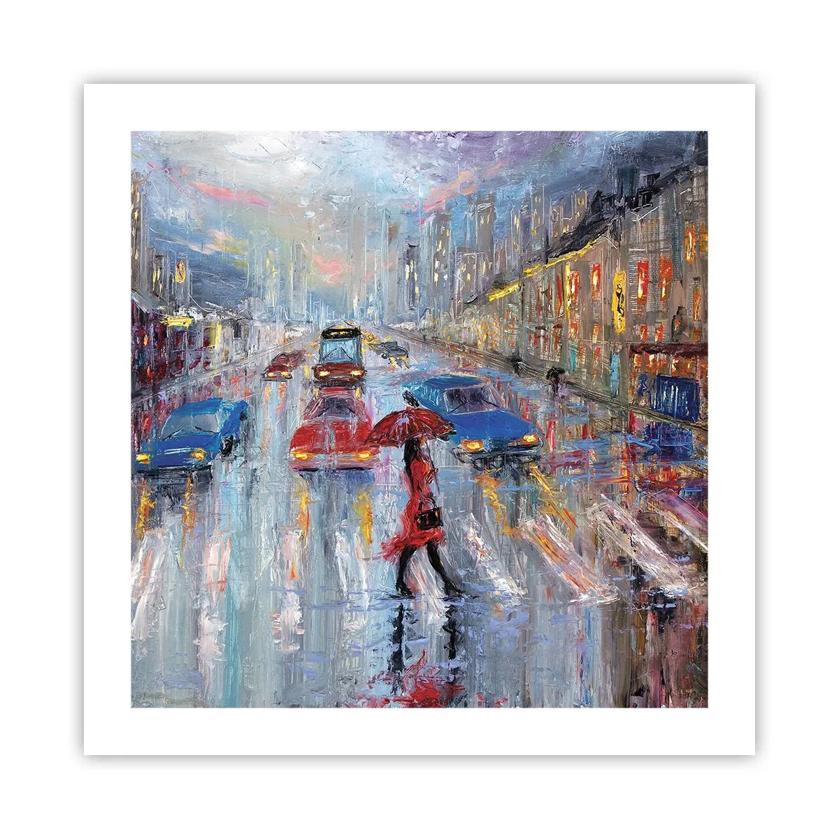 Poster - Regnerischer Nachmittag in der Stadt - 50x50 cm