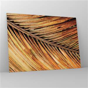 Glasbild - Bild auf glas - Nahaufnahme von trockenen, goldenen Palmblättern - 70x50cm - Kokosnuss-Gold - Moderne Wanddekoration für Wohnzimmer und Schlafzimmer ARTTOR