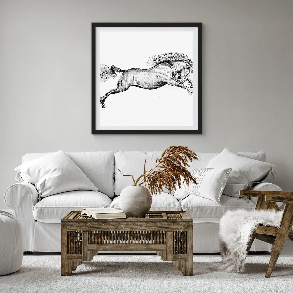 Poster in einem schwarzem Rahmen - Im Galopp festgehalten - 30x30 cm