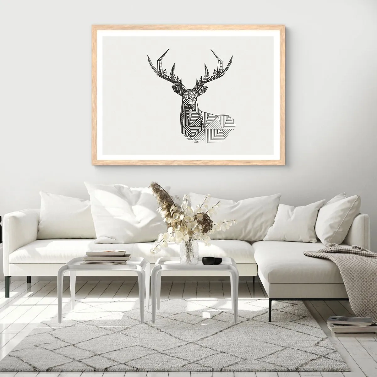 Poster in einem Rahmen aus heller Eiche - Ein Hirsch im kubistischen Stil - 70x50 cm
