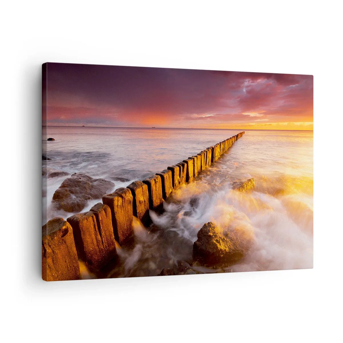 Bild auf Leinwand - Leinwandbild - Eine malerische Landschaft am Meer bei Sonnenuntergang - 70x50cm - Die Sanftheit der Wellen - Moderne Wanddekoration für Wohnzimmer und Schlafzimmer ARTTOR
