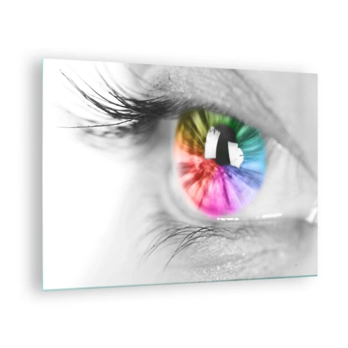 Glasbild - Bild auf glas - Bunte Iris auf einem schwarz-weißen Hintergrund - 70x50cm - Schau dir die Welt in Farbe an - Moderne Wanddekoration für Wohnzimmer und Schlafzimmer ARTTOR