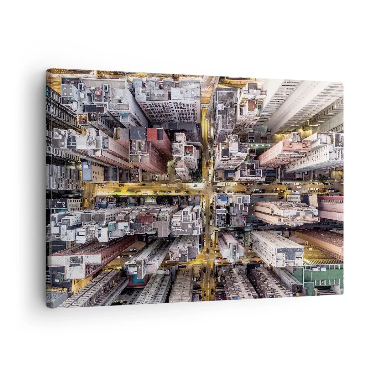 Bild auf Leinwand - Leinwandbild - Eine Stadt voller Wolkenkratzer aus der Vogelperspektive - 70x50cm - Grüße aus Hongkong - Moderne Wanddekoration für Wohnzimmer und Schlafzimmer ARTTOR