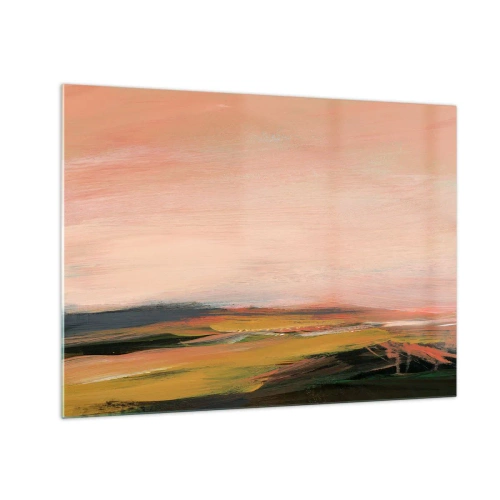 Glasbild - Bild auf glas - Eine abstrakte Landschaft in Rosa- und Grüntönen. - 70x50cm - In Rosatönen - Moderne Wanddekoration für Wohnzimmer und Schlafzimmer ARTTOR