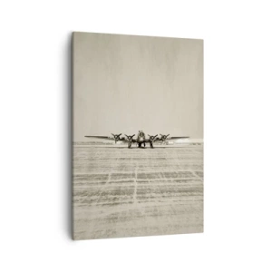Bild auf Leinwand - Leinwandbild - Historisches Flugzeug auf dem Flughafen in Sepia - 50x70cm - Wie immer bereit - Moderne Wanddekoration für Wohnzimmer und Schlafzimmer ARTTOR