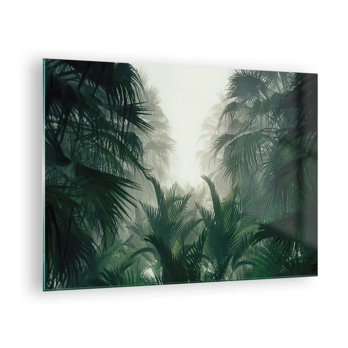Glasbild - Bild auf glas - Tropischer Dschungel in Nebel gehüllt - 70x50cm - Tropisches Geheimnis - Moderne Wanddekoration für Wohnzimmer und Schlafzimmer ARTTOR